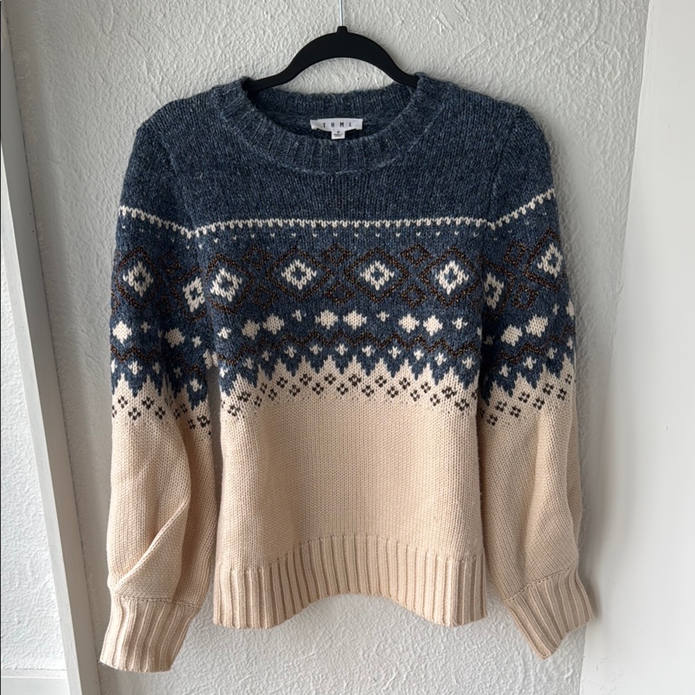 Blue and Cream Patterned Sweater